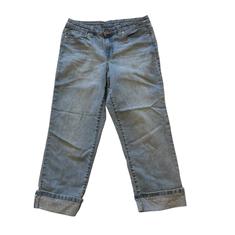 Style & Co‎ Womens Light Wash Cropped Jeans Embellished Cuffs Size 14